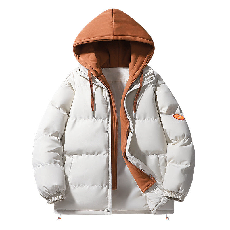 Padded hooded jacket for men, in layered look