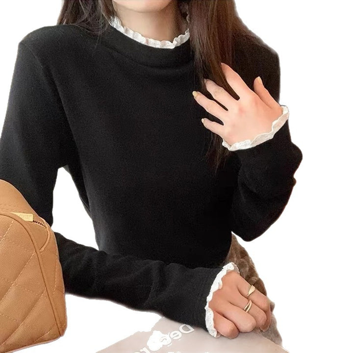 Women's undershirt with lace trim and stand-up collar
