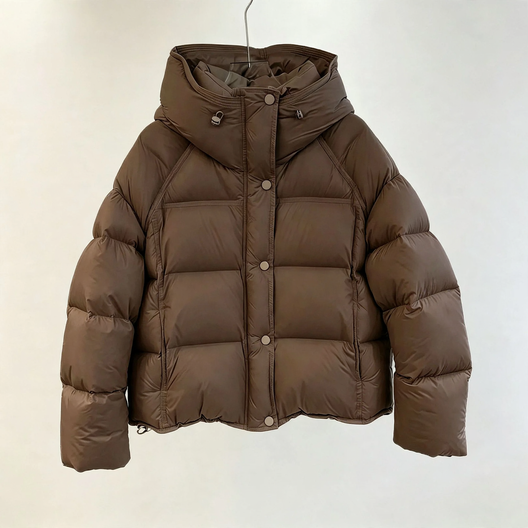Short women's down jacket, 90% white duck down