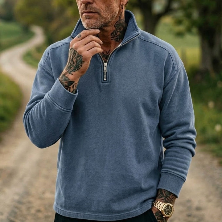 Men's Denim Sweatshirt with 1/4 Zipper