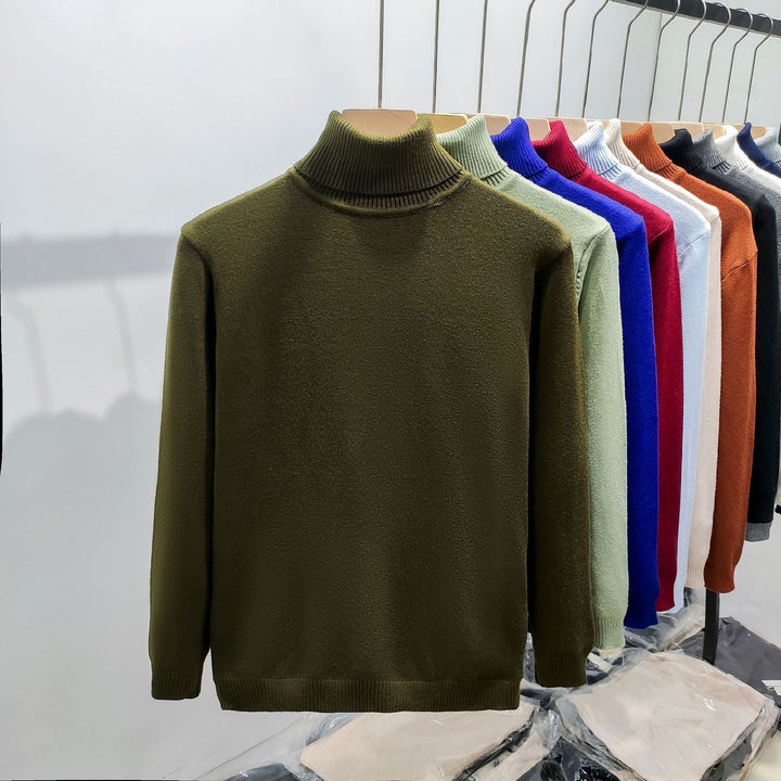 Men's knit sweater with high collar, warm and casual