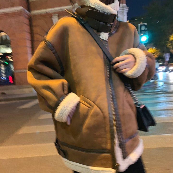 Women’s lambskin imitation jacket in biker style