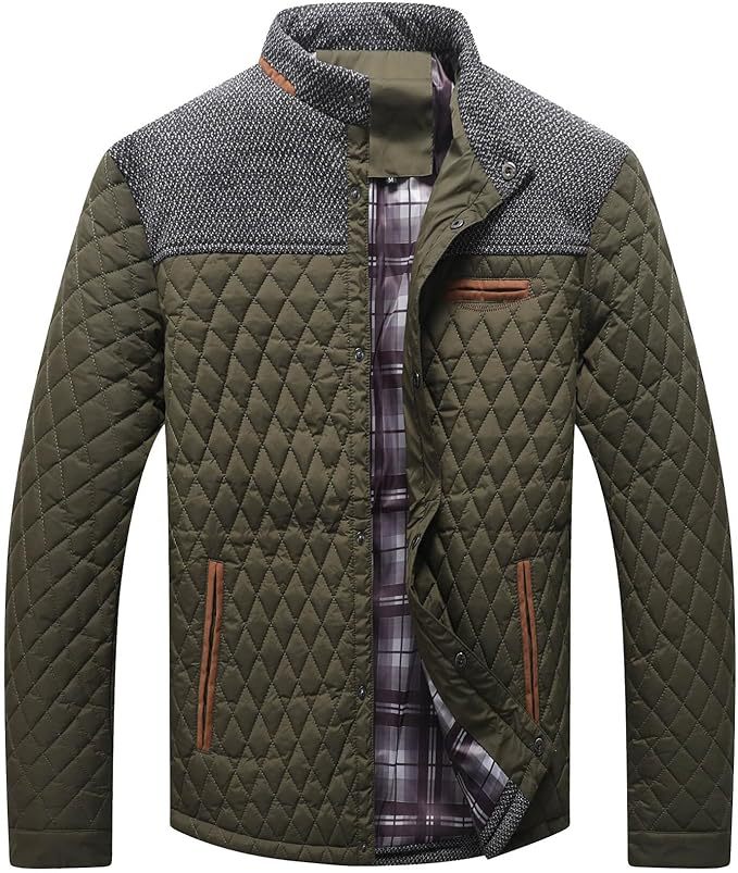 Men's quilted jacket, checkered, for leisure and sport