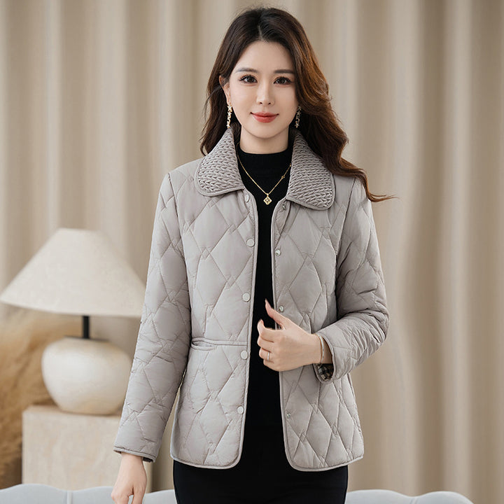 Light women's quilted jacket with lapel collar
