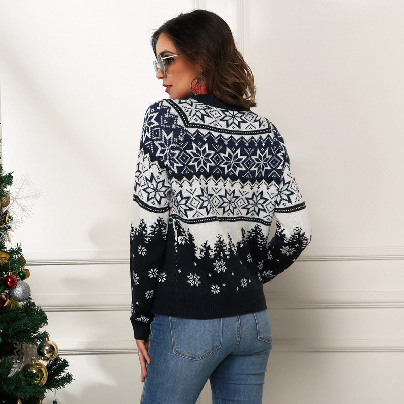 Women's knit sweater with jacquard pattern