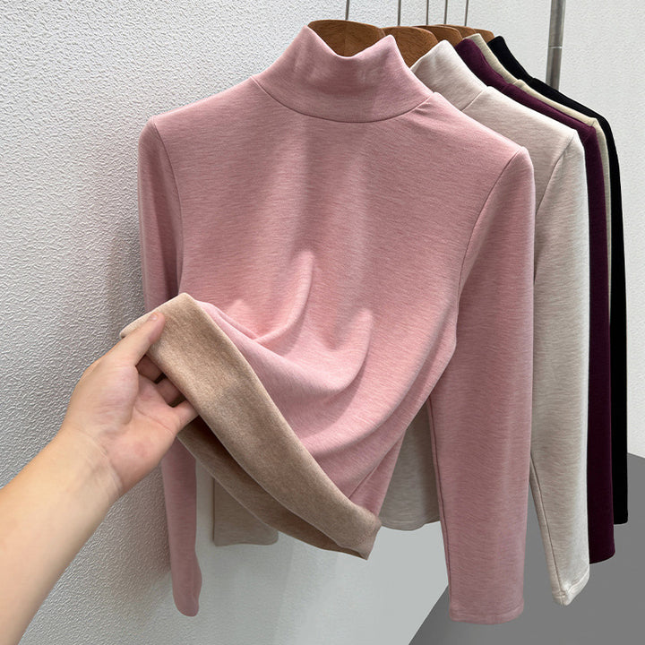 Wool blend turtleneck sweater with thermal lining