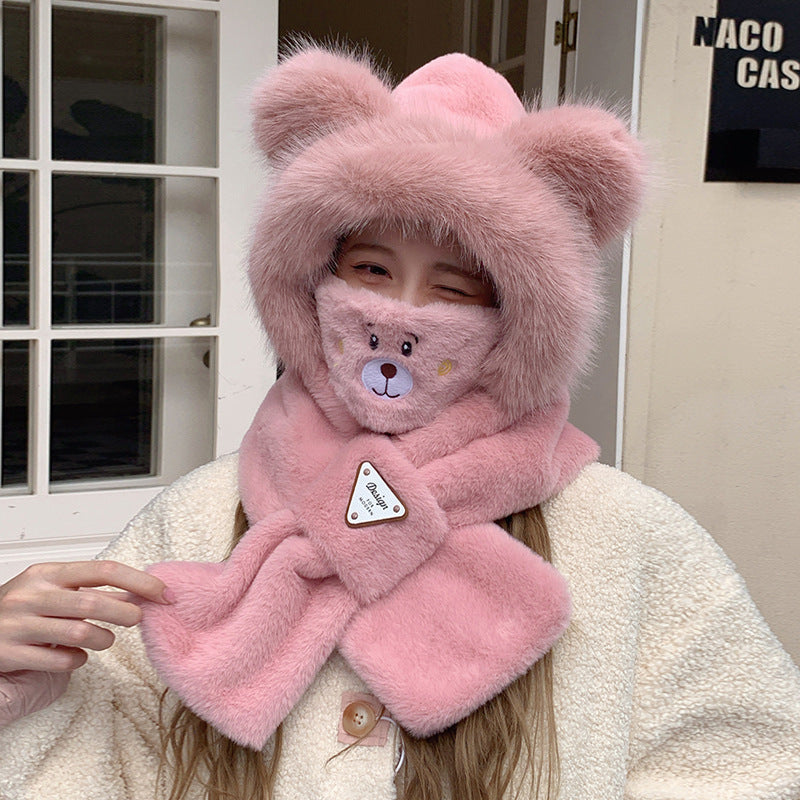 Plush set: Hooded scarf with bear design