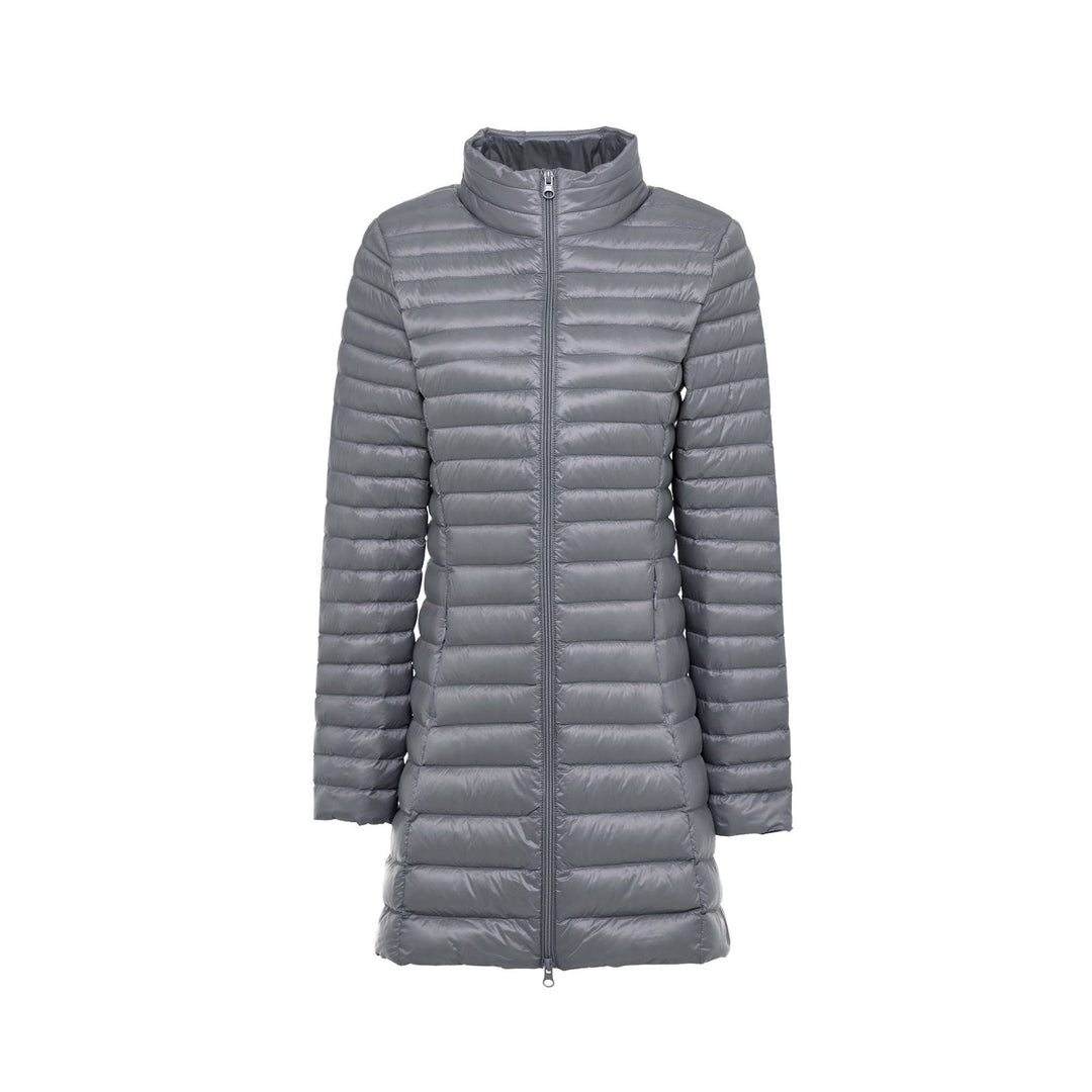 Women's down coat, mid-length, stand-up collar