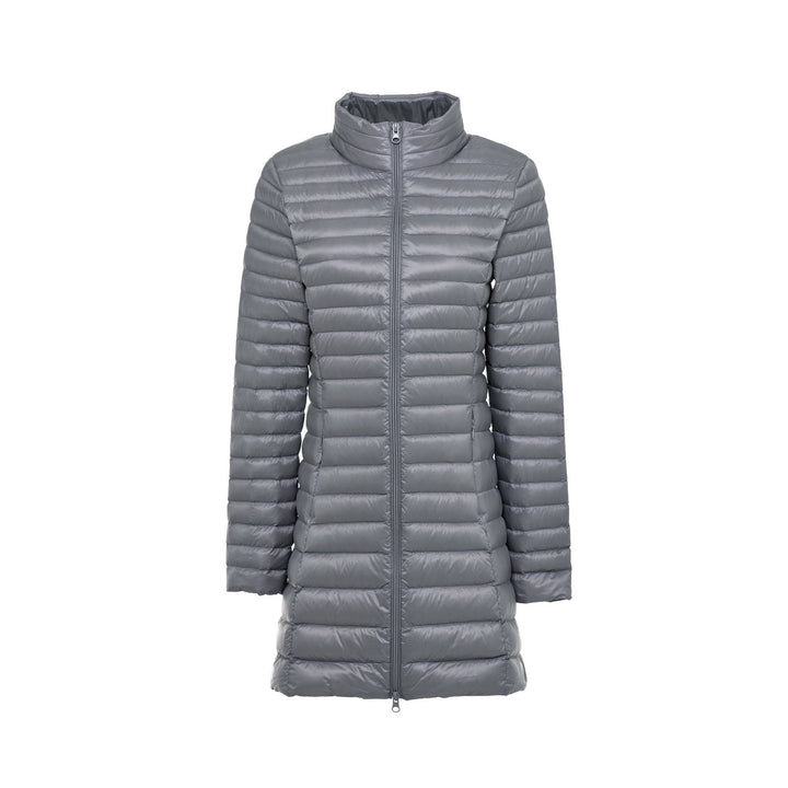 Women's down coat, mid-length, stand-up collar