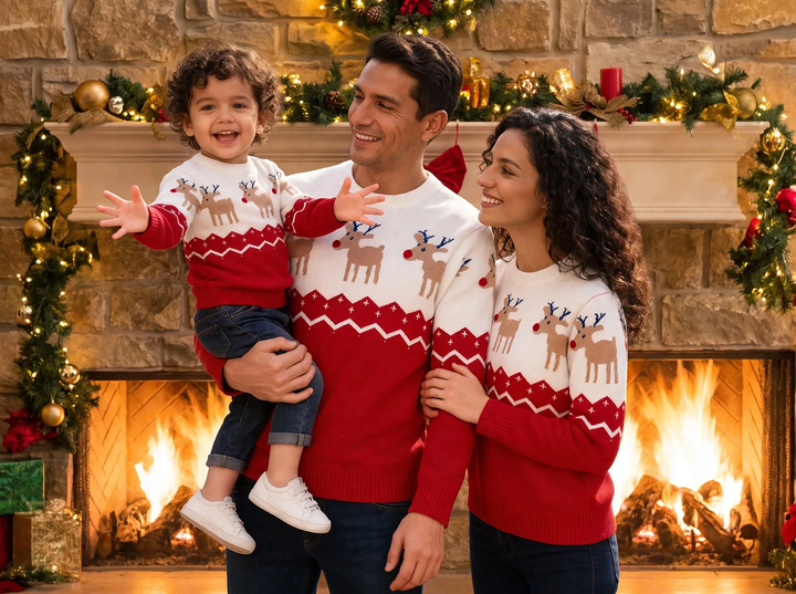 Unisex knitted sweater with Christmas jacquard pattern