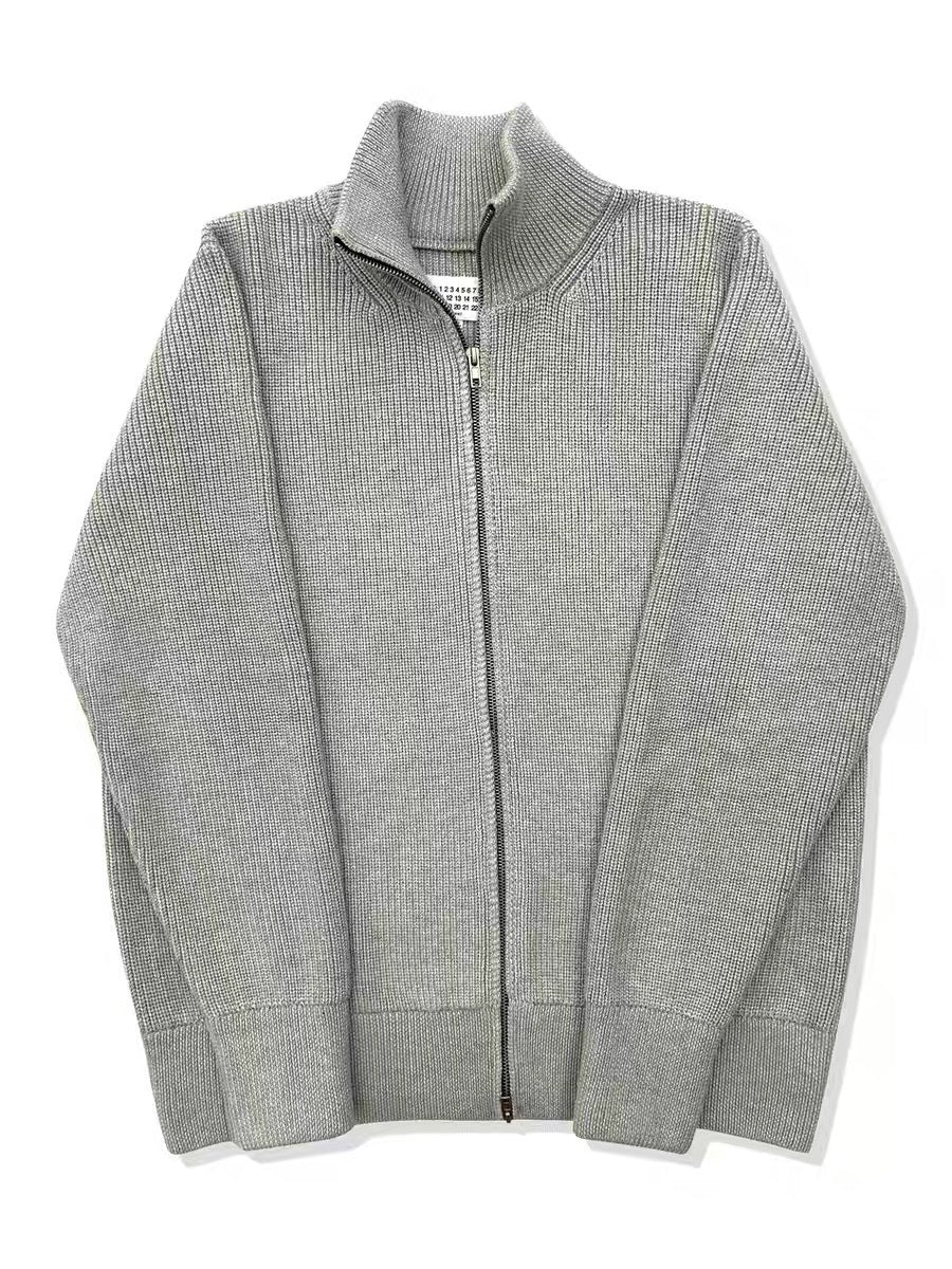 Men's cardigan with stand-up collar and double zipper