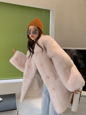 Sheepskin imitation coat, knee-length, women's