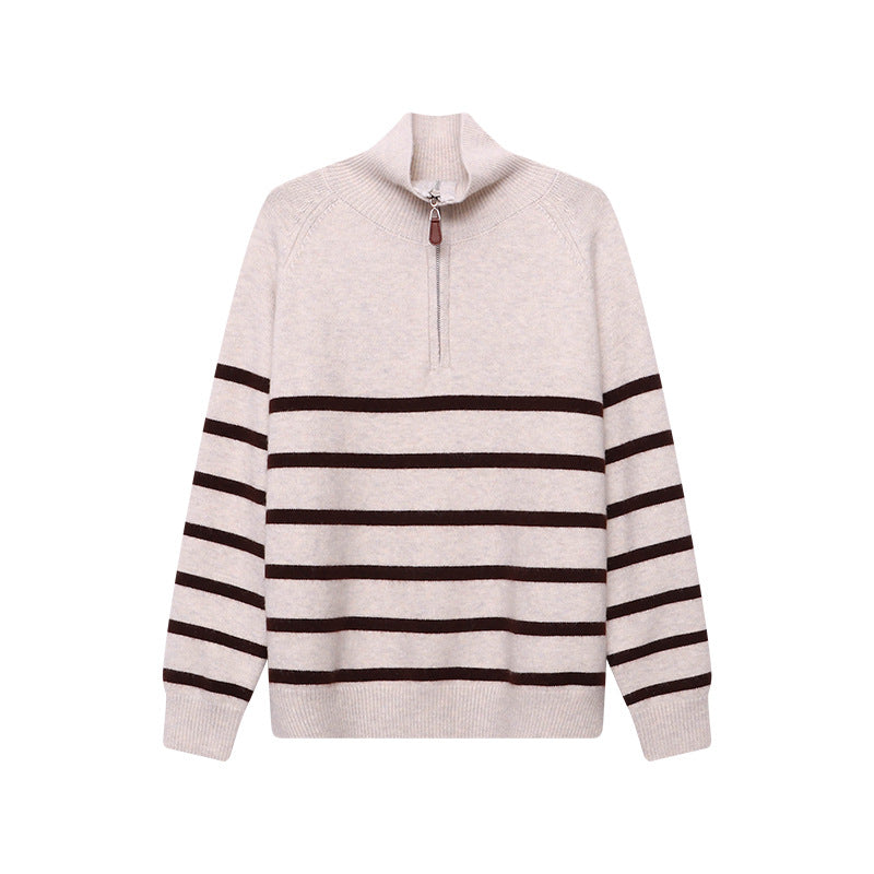Women's sweater with zipper and stripe pattern