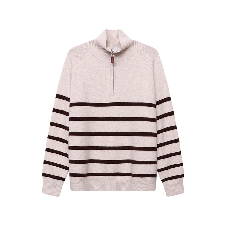 Women's sweater with zipper and stripe pattern