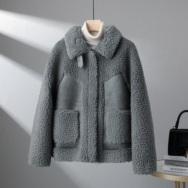 Women's Sheepskin Coat in Biker Style, Lamb Wool