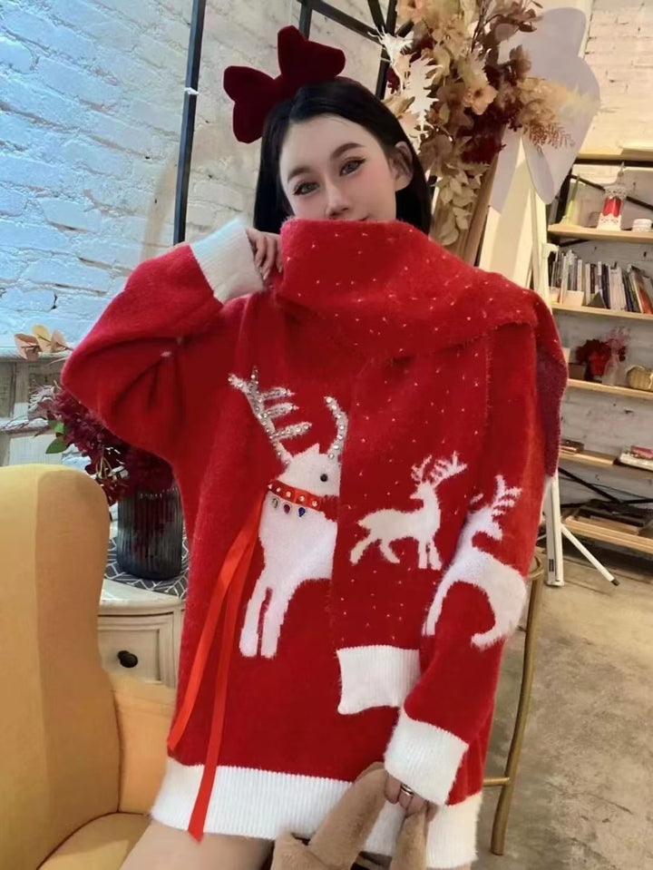 Women's knitted sweater with Christmas motif, loose fit
