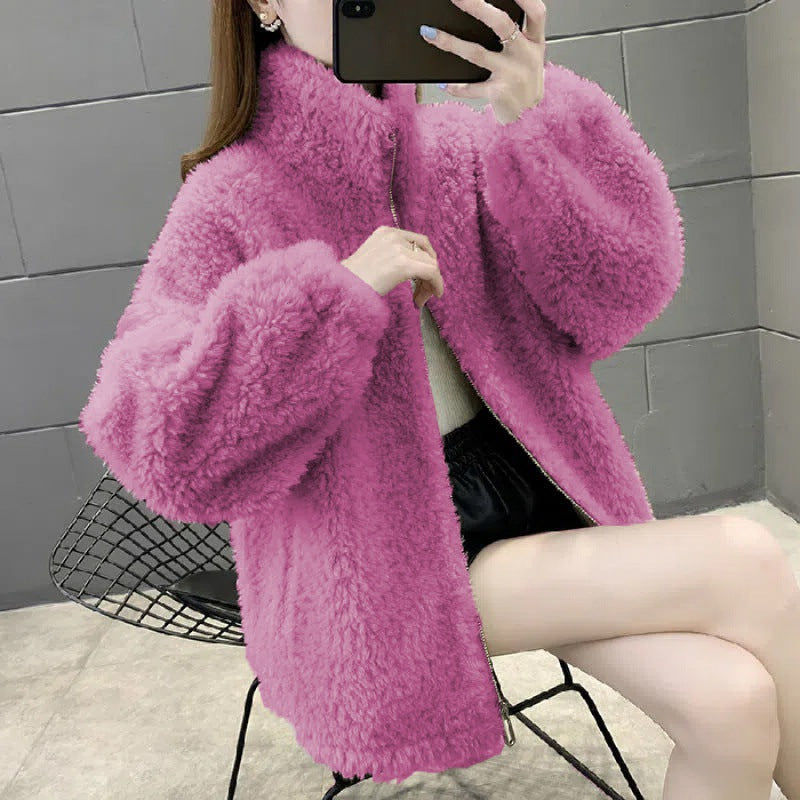 Unisex-Sheepskin-Jacket, padded, with stand-up collar