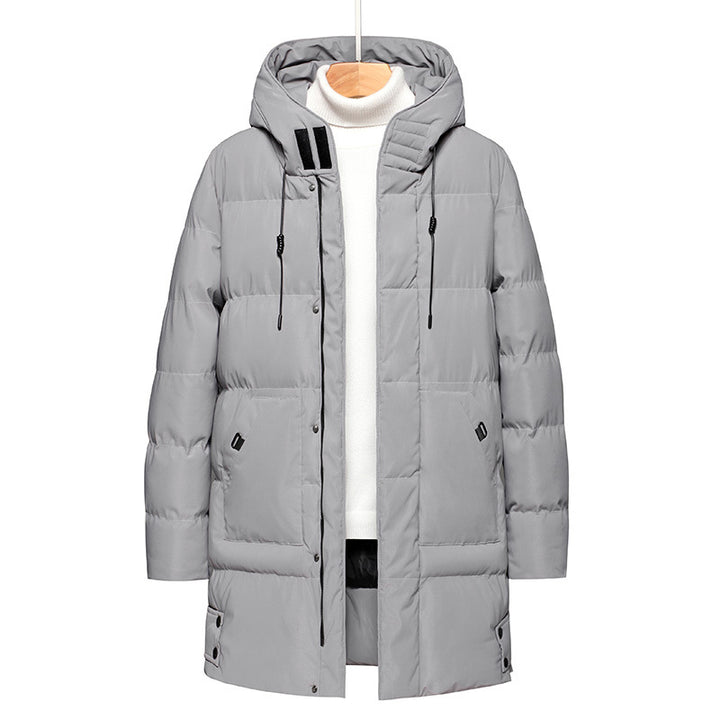 Long men's hooded jacket, lined, windproof