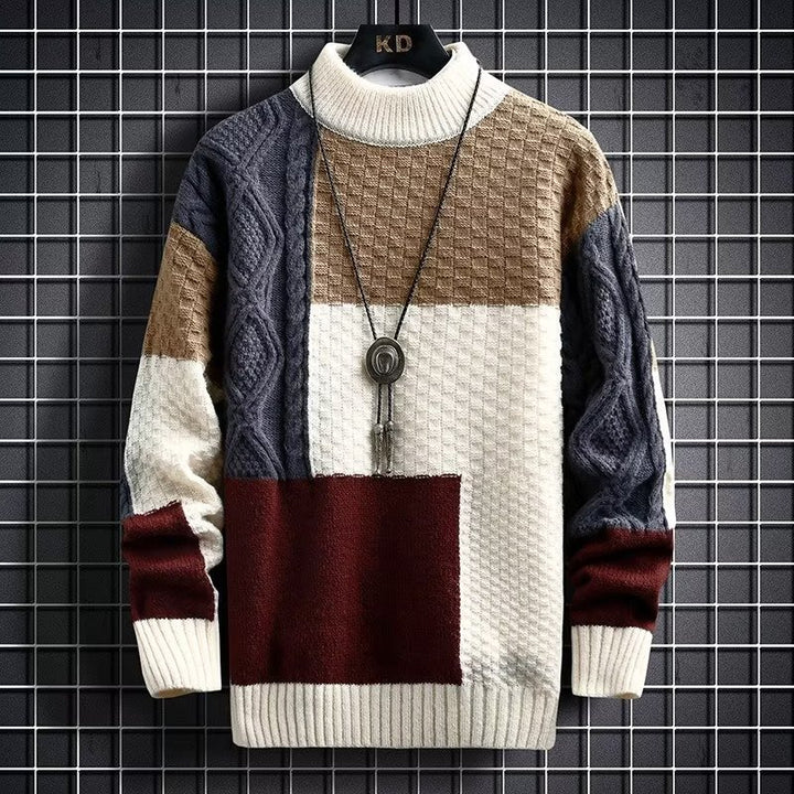 Men's knitted pullover with stand-up collar, lined