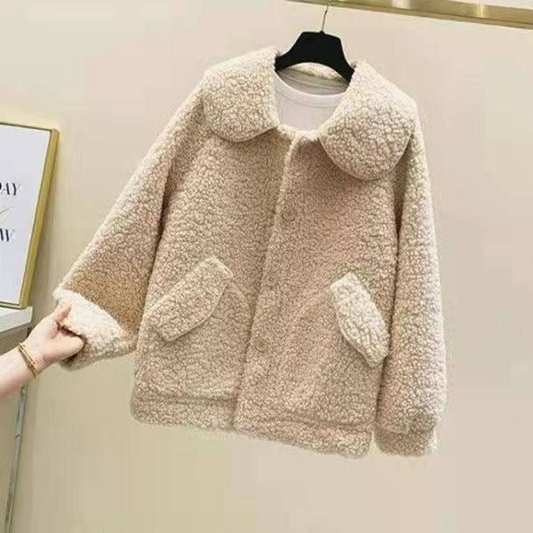 Fleece-lined lamb fleece imitation jacket, warm and comfortable