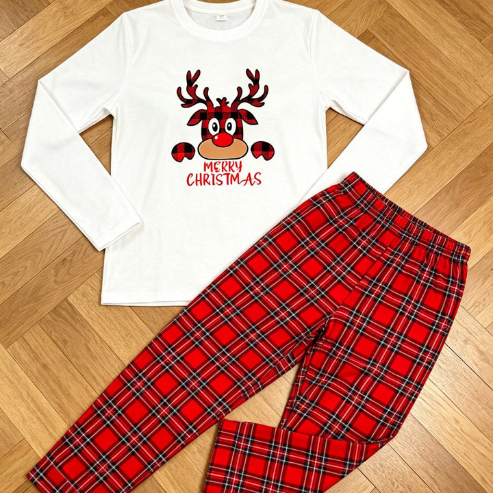 Women’s Pajama Set, Long Sleeve, Checkered Pants, Christmas Motif