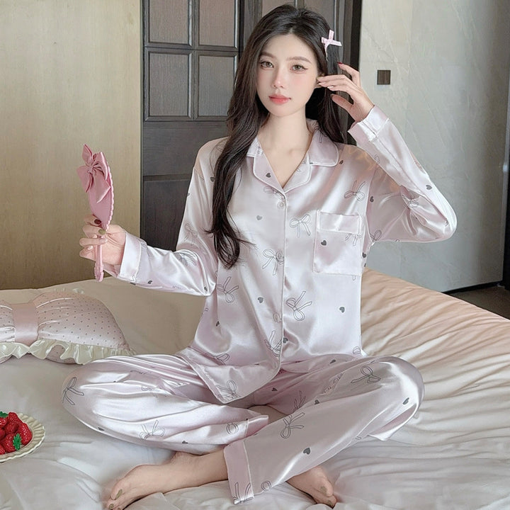 Ladies' loungewear set, two-piece, ice silk feel, heart pattern