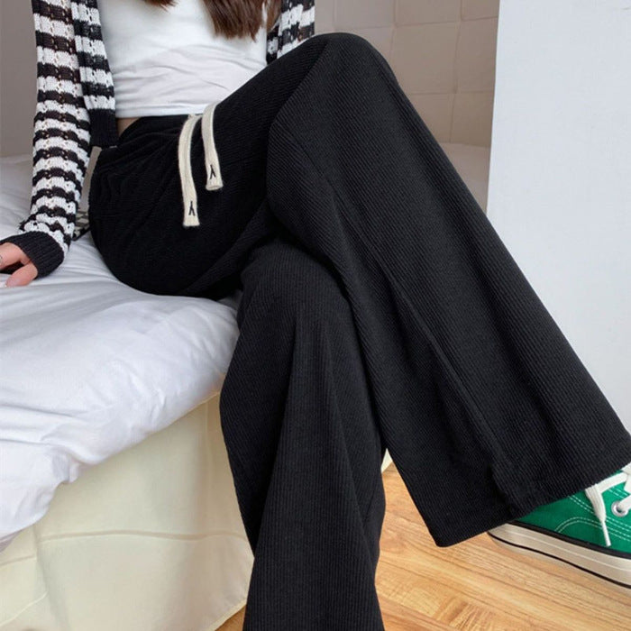 Loose corduroy pants with drawstring for women