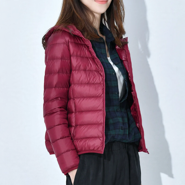 Ladies quilted jacket, short, fitted, with synthetic filling