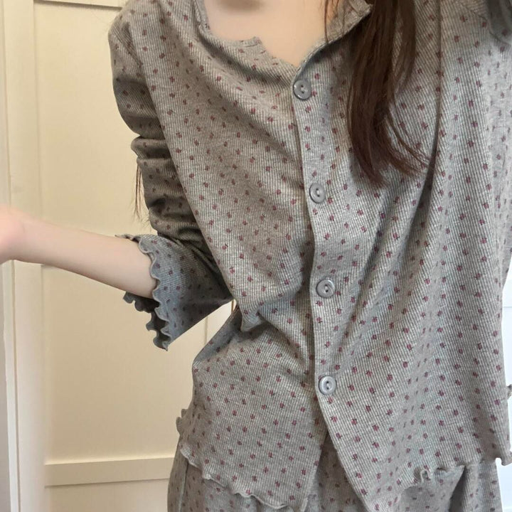 Women's Pajama Set, floral, long-sleeved, buttoned
