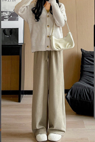 Women’s corduroy trousers with high waistband, lined