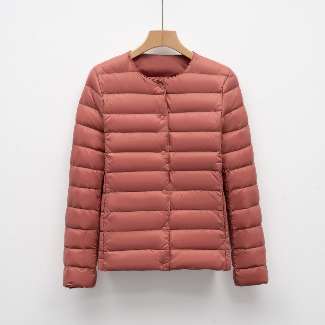 Light women's padded jacket with round neck