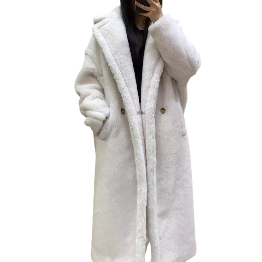 Teddy Coat with Gloss Effect, Mid-Length, Women's