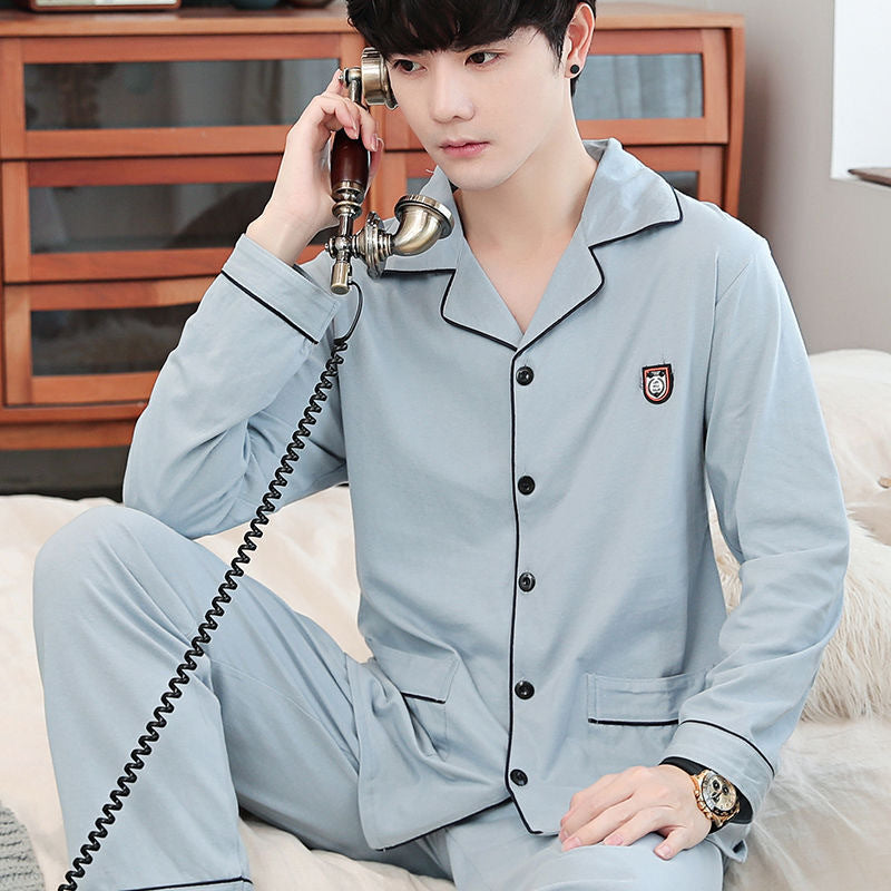 Men's pajamas made of pure cotton, long-sleeved