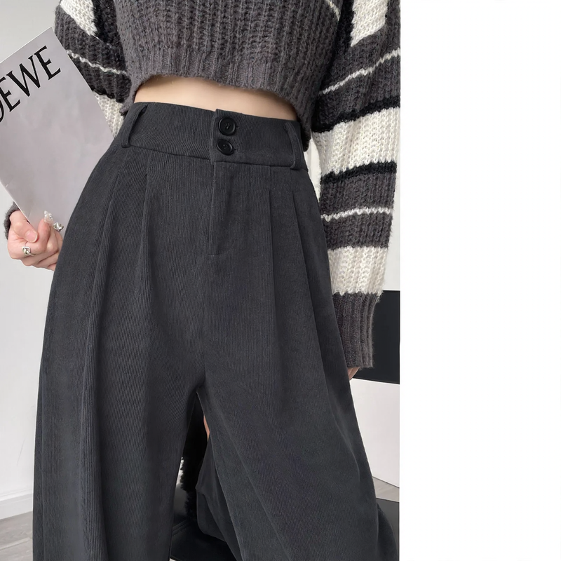 Women's corduroy trousers, padded, straight cut