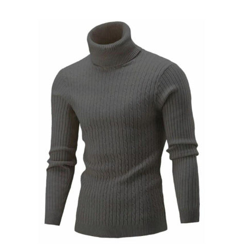 Men's knitted sweater with roll neck and cable pattern