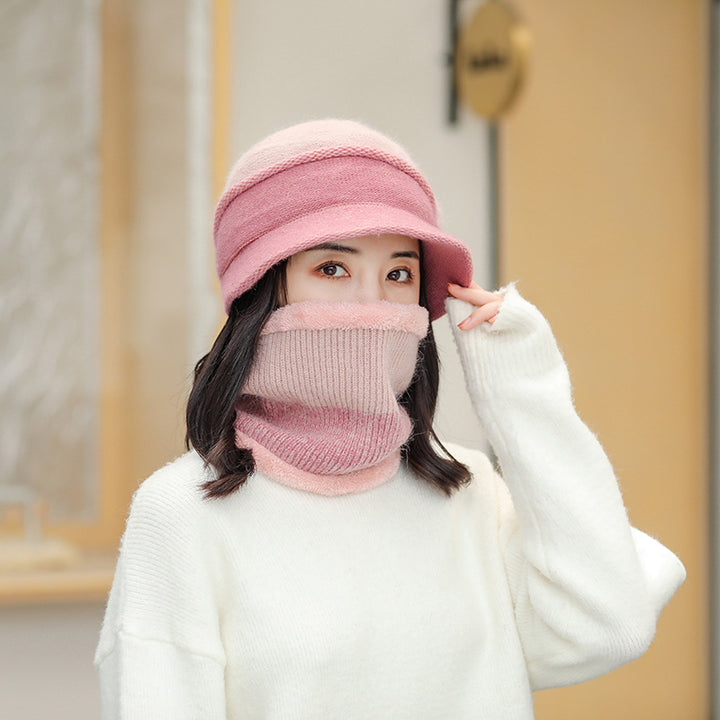 Winter knitted hat with scarf, lined