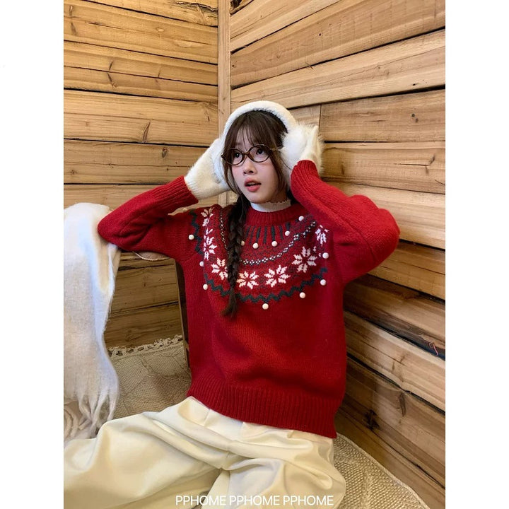 Padded knitted sweater in Christmas red