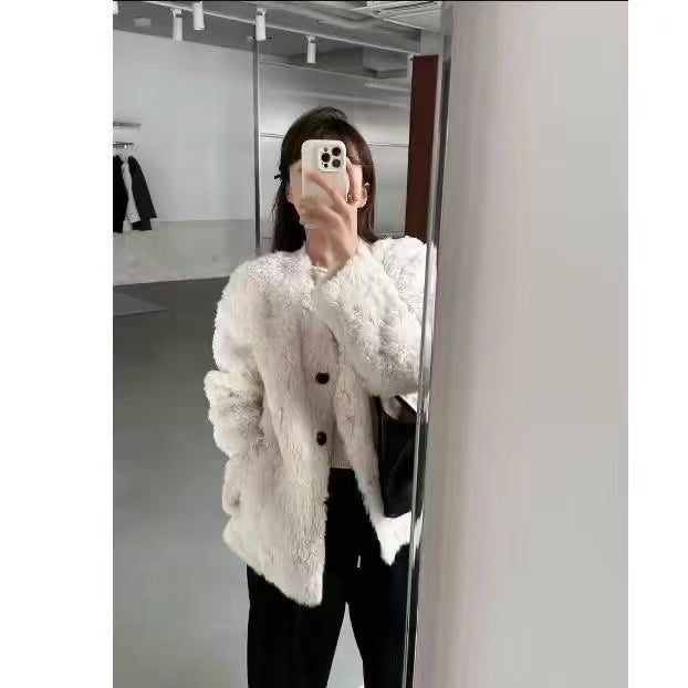 Women's winter jacket with lamb fleece imitation, lined