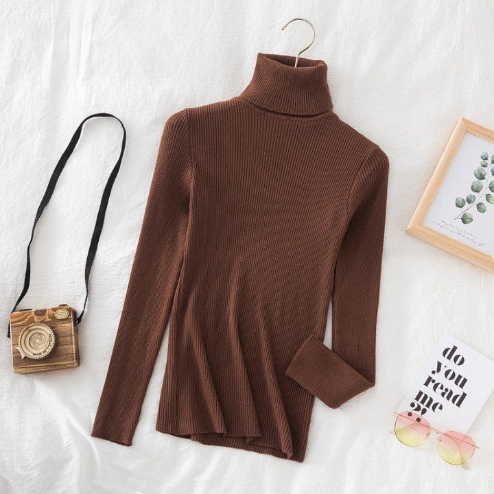 Women's knitted pullover, high neck, slim fit