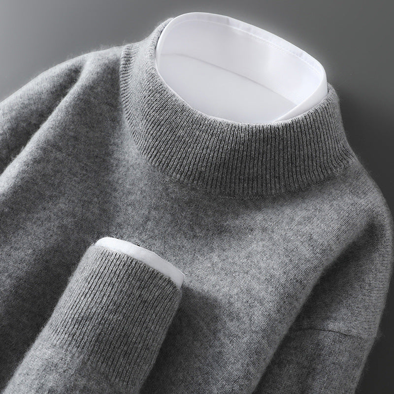Men's wool sweater, half collar, knit, loose fit