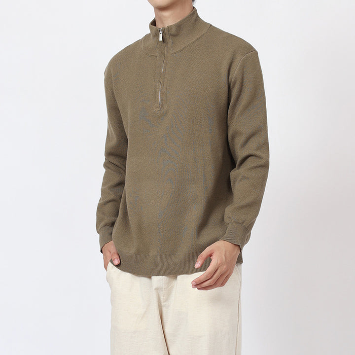 Men's wool sweater with stand-up collar and zipper
