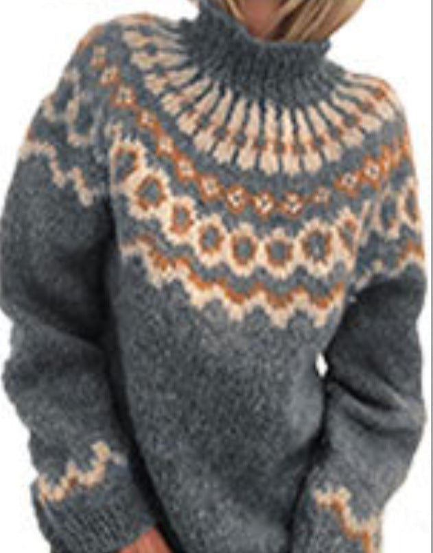 Loose knitted pullover made of mohair blend with jacquard pattern