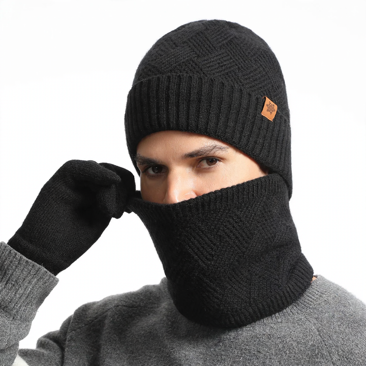 Men's Knit Set: Beanie, Scarf and Gloves, lined
