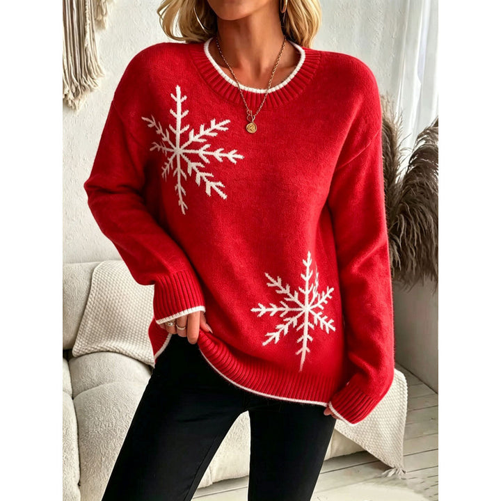Women's knit sweater with snowflake jacquard