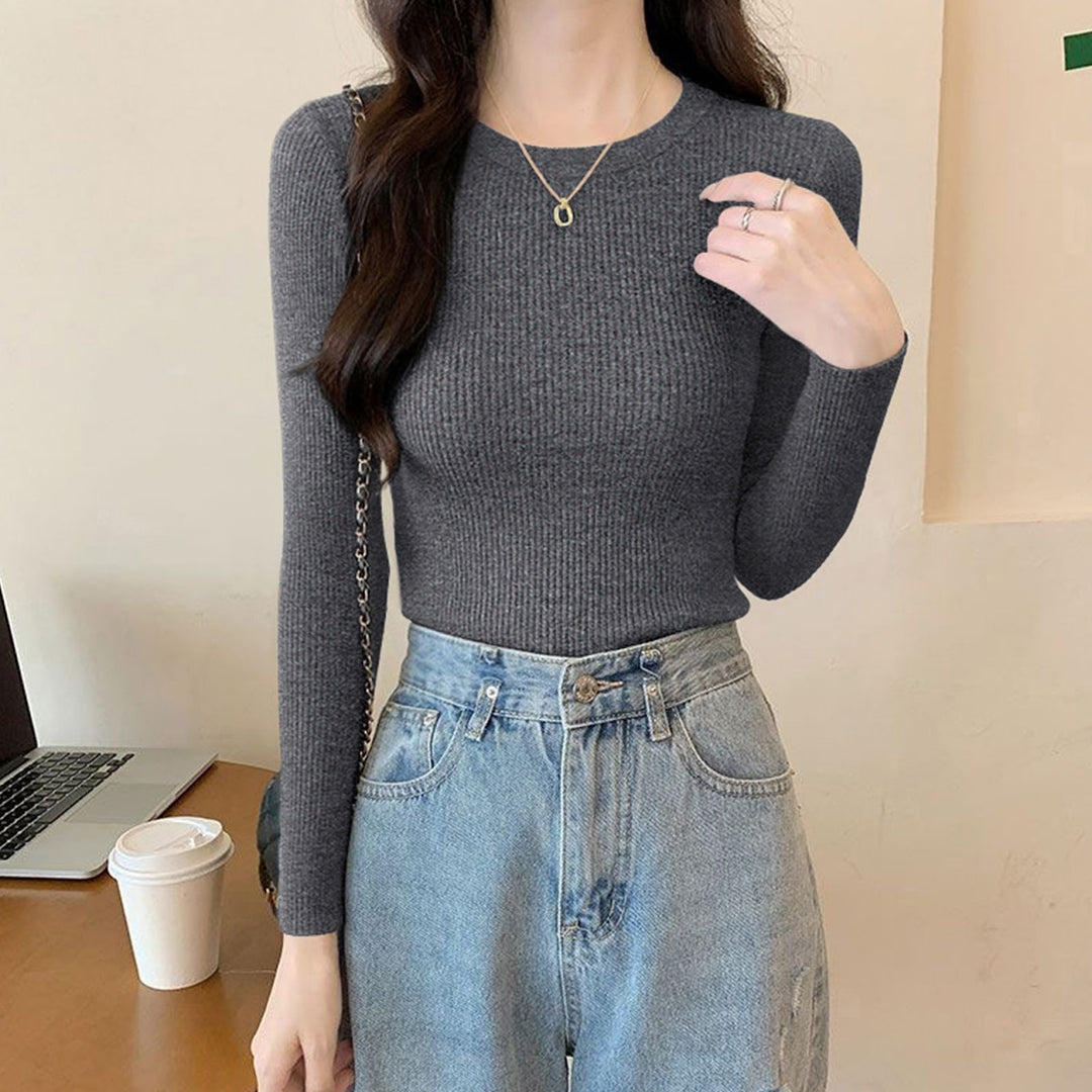 Women's Knit Sweater with Round Neckline