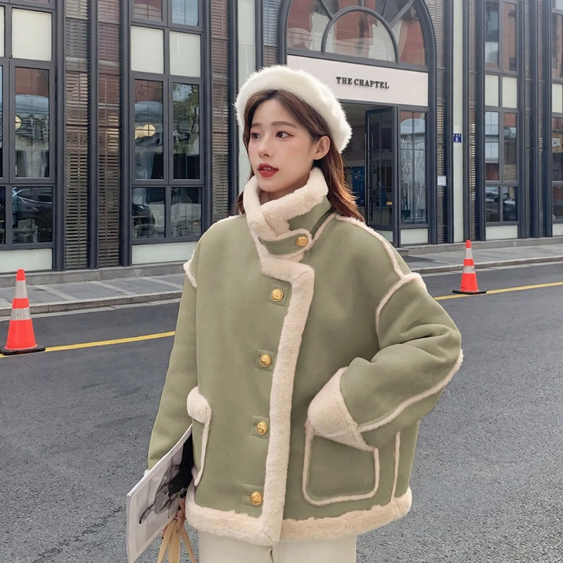 Padded lamb fleece imitation coat, urban style