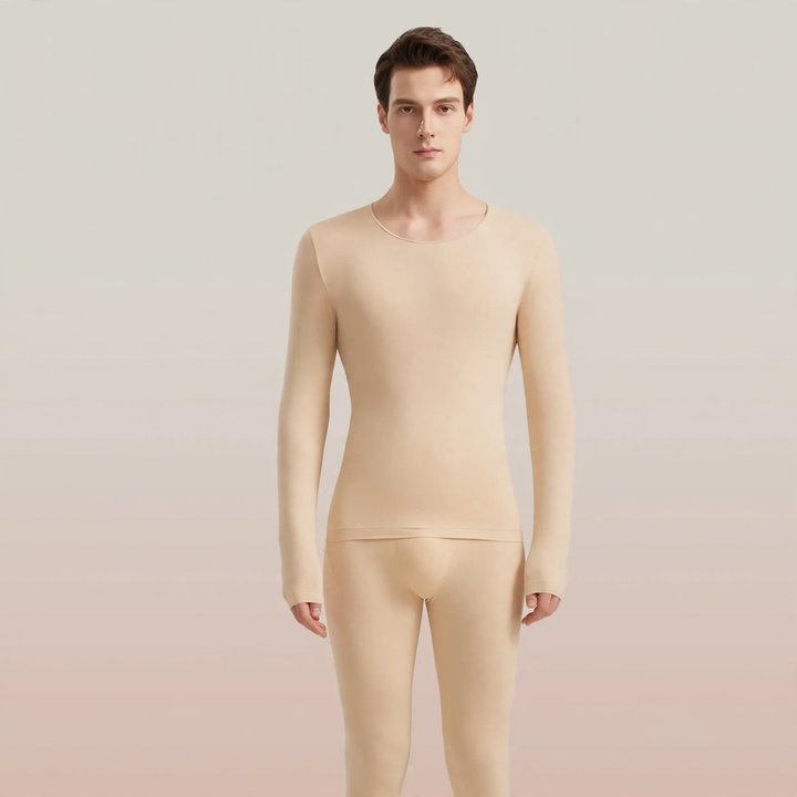 Men's thermal underwear set, seamless, round neck