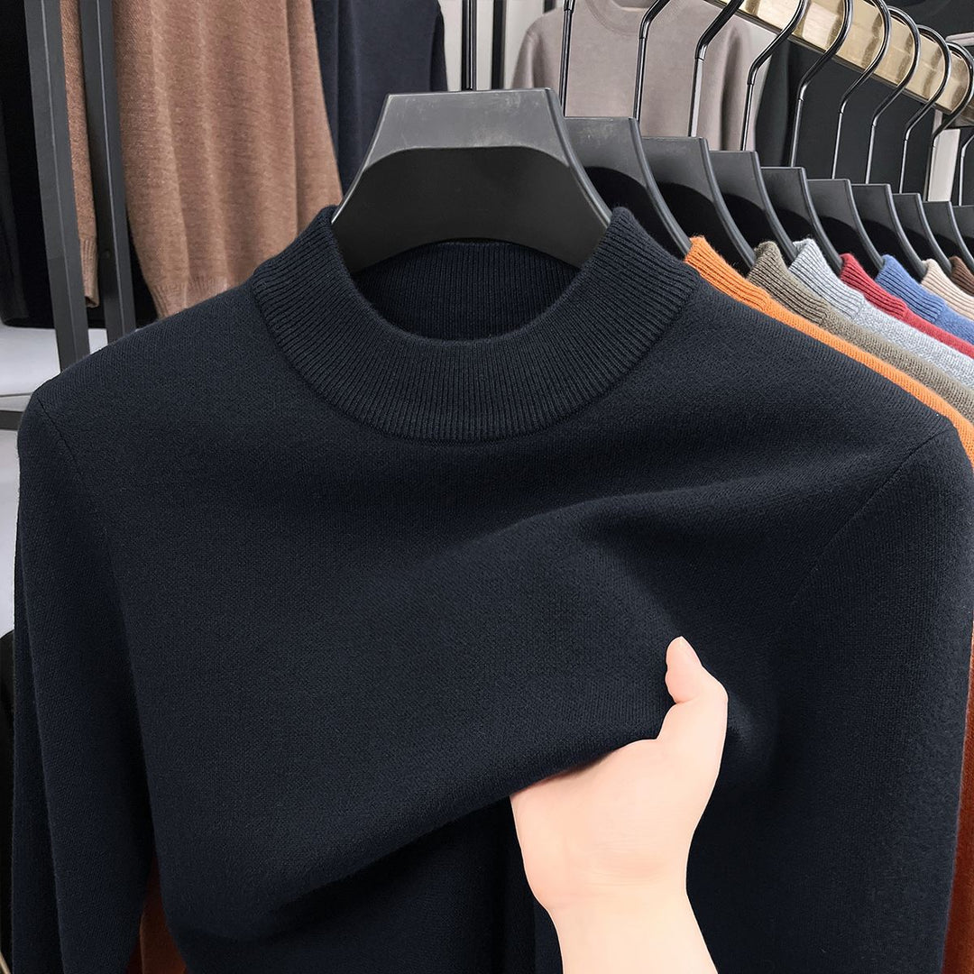 Men's wool pullover, stand-up collar, lined
