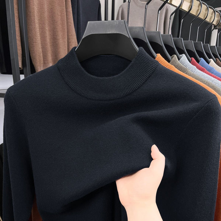 Men's wool pullover, stand-up collar, lined