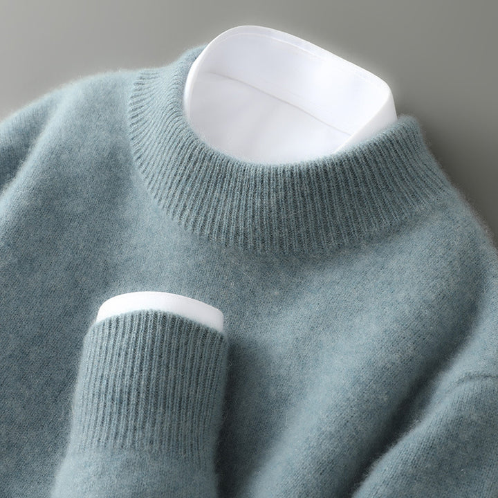 Men's wool sweater, stand-up collar, 100% wool, thick